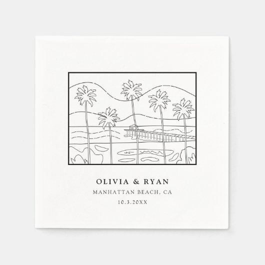 Serviette En Papier Croquis de plage Mariage papier Cocktail Napkin (Devant)