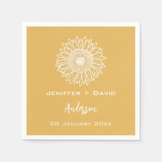 Serviette En Papier Croquis de tournesol jaune Mariage personnalisé (Devant)