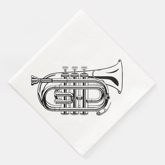 Serviette En Papier Croquis de trompette noir et blanc Instrument de m (Coin)