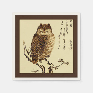 Serviette En Papier Croquis d'encre japonaise vintage d'un hibou