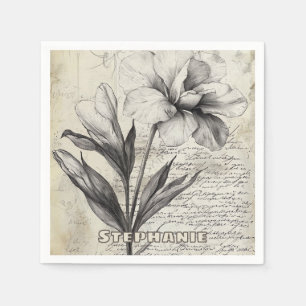 Serviette En Papier Croquis floral rustique avec calligraphie - âge (3