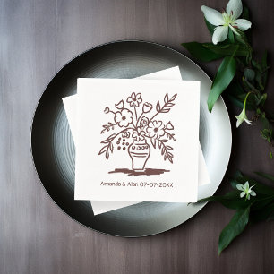 Serviette En Papier Croquis floral Vase Fiançailles de mariage personn