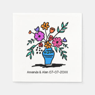 Serviette En Papier Croquis floral Vase Fiançailles de mariage personn
