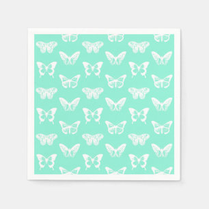 Serviette En Papier Croquis papillon, aqua et blanc
