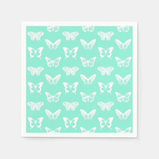 Serviette En Papier Croquis papillon, aqua et blanc (Devant)