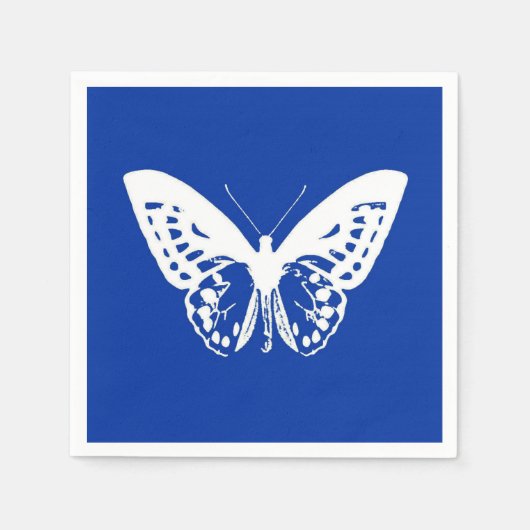 Serviette En Papier Croquis papillon, bleu cobalt et blanc (Devant)