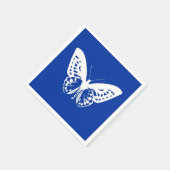 Serviette En Papier Croquis papillon, bleu cobalt et blanc (Coin)