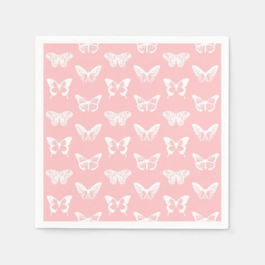 Serviette En Papier Croquis papillon, rose coquille et blanc (Devant)