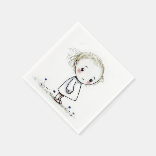 Serviette En Papier Croquis Petite Fille En Fleur sauvage (Coin)