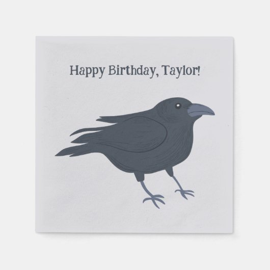 Serviette En Papier Crow noir sur gris Personnalisé (Devant)