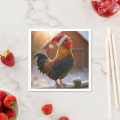 Serviette En Papier Crowing Christmas Rooster Wearing a Santa Hat (En situation)