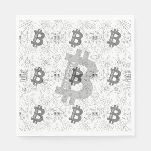 Serviette En Papier Cryptomonnaie numérique Bitcoin Noir et blanc (Devant)