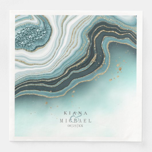 Serviette En Papier Crystal Agate Mariage Turquoise ID825 (Devant)