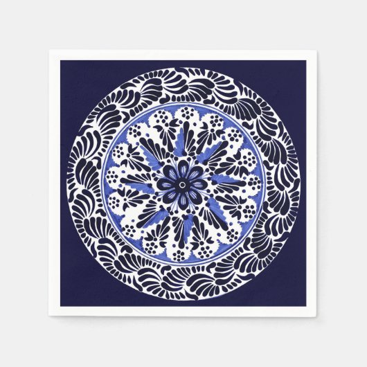 Serviette En Papier Cuatro Talavera bleu et blanc (Devant)
