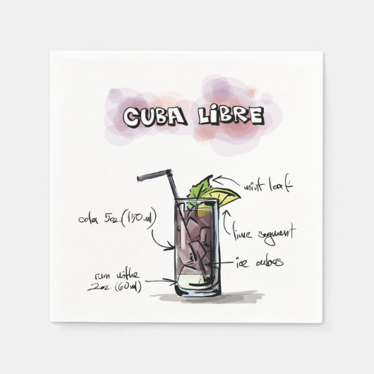 Serviette En Papier Cuba Libre Drink Recette Cocktail Napkin (Devant)