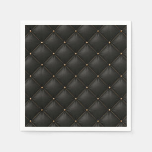 Serviette En Papier Cuir Noir Matelassé avec Clous Dorés