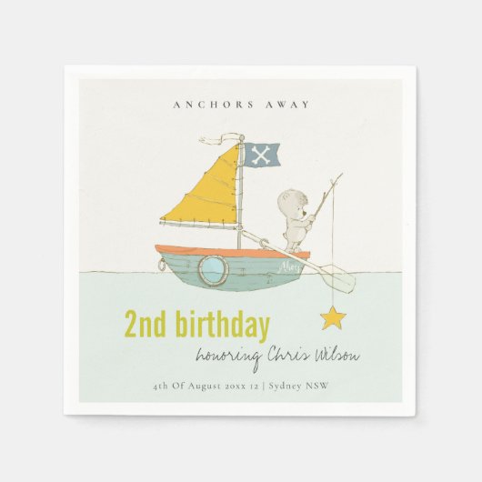 Serviette En Papier Cuisine Pêche Ours Star Voilier N'Importe Quel Âge (Devant)