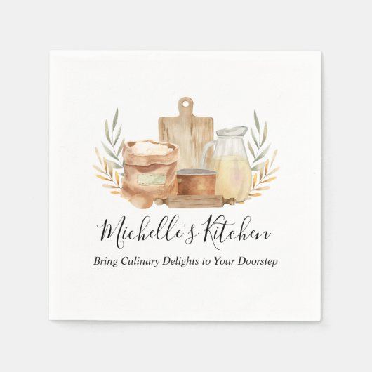 Serviette En Papier Cuisine Ustensiles Alimentation Aquarelle Accueil (Devant)