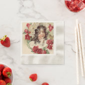 Serviette En Papier Cuite victorienne aux roses rouges (En situation)
