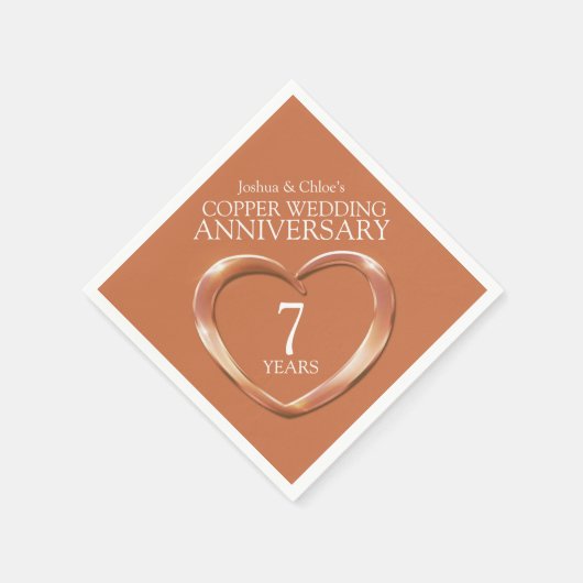 Serviette En Papier Cuivre 7e anniversaire Mariage noms de coeur servi (Coin)