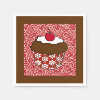 Serviette En Papier Cupcake au chocolat sur Motif rouge et blanc