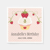 Serviette En Papier Cupcake aux fraises roses fête d'anniversaire n'im (Devant)