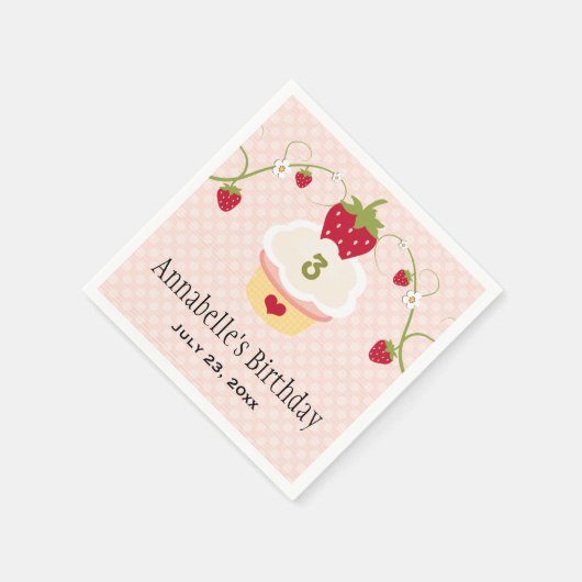 Serviette En Papier Cupcake aux fraises roses fête d'anniversaire n'im (Coin)
