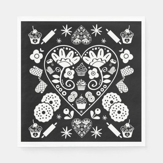 Serviette En Papier Cupcake Baking Folk Art (Devant)