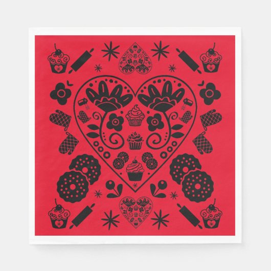 Serviette En Papier Cupcake Baking Folk Art (Devant)