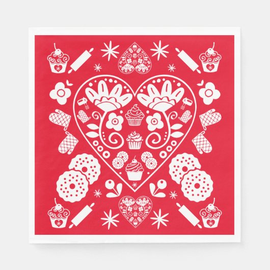 Serviette En Papier Cupcake Baking Folk Art (Devant)