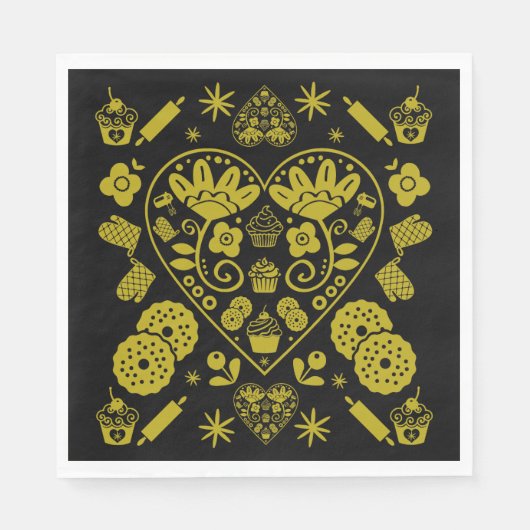 Serviette En Papier Cupcake Baking Folk Art (Devant)