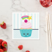 Serviette En Papier Cupcake bleu mignon avec visage Kawaii (En situation)