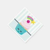 Serviette En Papier Cupcake bleu mignon avec visage Kawaii (Coin)