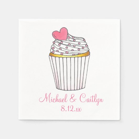 Serviette En Papier Cupcake Coeur rose Mariage personnalisé serviettes (Devant)