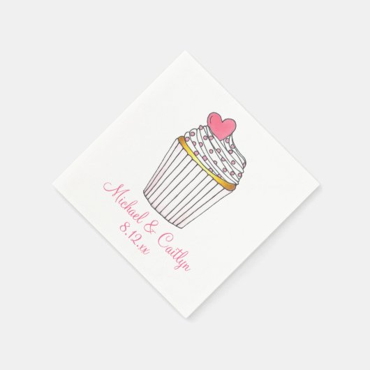 Serviette En Papier Cupcake Coeur rose Mariage personnalisé serviettes (Coin)