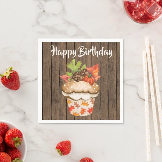 Serviette En Papier Cupcake d'automne sur le bois Chute heureux Annive (En situation)