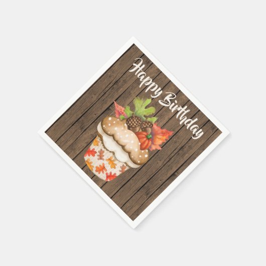 Serviette En Papier Cupcake d'automne sur le bois Chute heureux Annive (Coin)