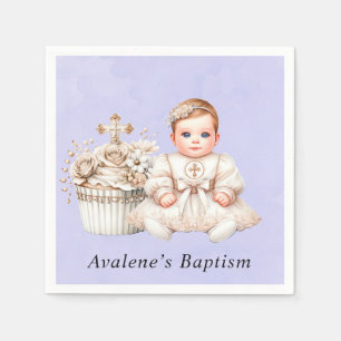 Serviette En Papier Cupcake de Croix Blanche avec Baptême de Fille