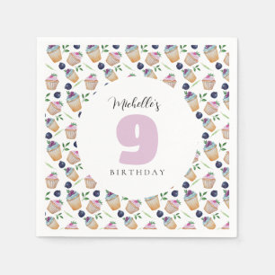 Serviette En Papier Cupcakes aux myrtilles Motif aquarelle