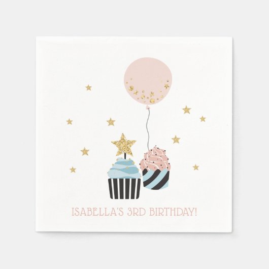 Serviette En Papier Cupcakes & Balloon | Faux Parties scintillant Fill (Devant)