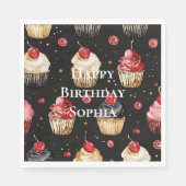 Serviette En Papier Cupcakes Black Red Gold Glam Anniversaire (Devant)