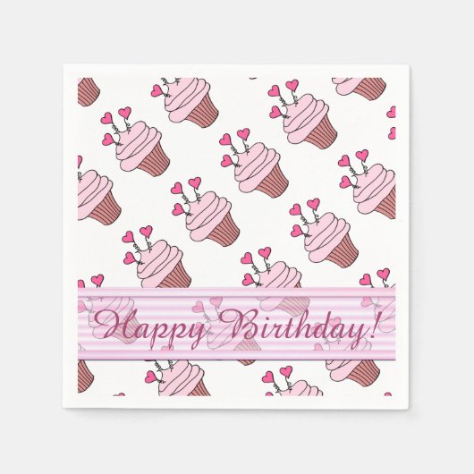 Serviette En Papier Cupcakes Coeur Rose et Blanc Cute Anniversaire ser (Devant)