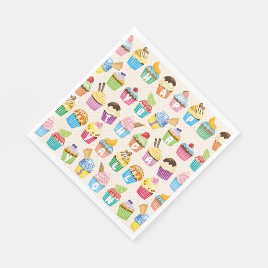 Serviette En Papier Cupcakes Happy Birthday Ajouter Votre Nom Goodies (Coin)