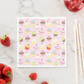 SERVIETTE EN PAPIER CUPCAKES MOTIF ROSE NAPKIN (En situation)