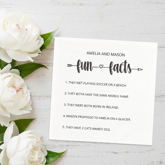 Serviette En Papier Cupid's Arrow Script Minimal Fun Facts Wedding