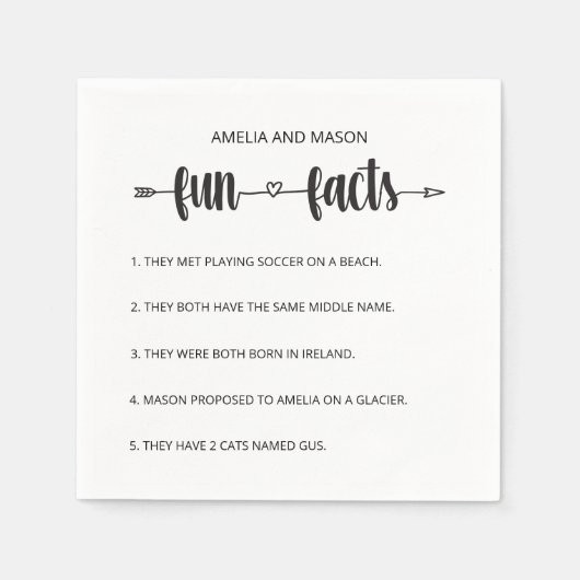 Serviette En Papier Cupid's Arrow Script Minimal Fun Facts Wedding (Devant)