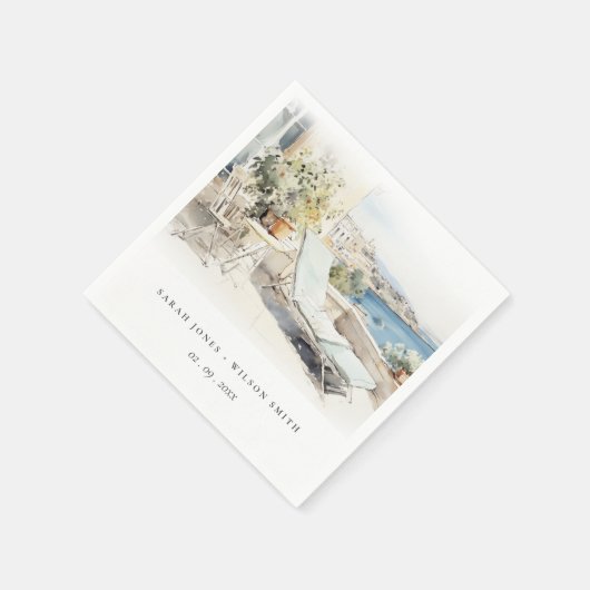 Serviette En Papier Curfu Grèce Mariage de paysage aquarelle (Coin)