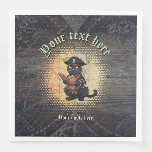 Serviette En Papier Curieux chat pirate décrypter mystères anciens (Devant)