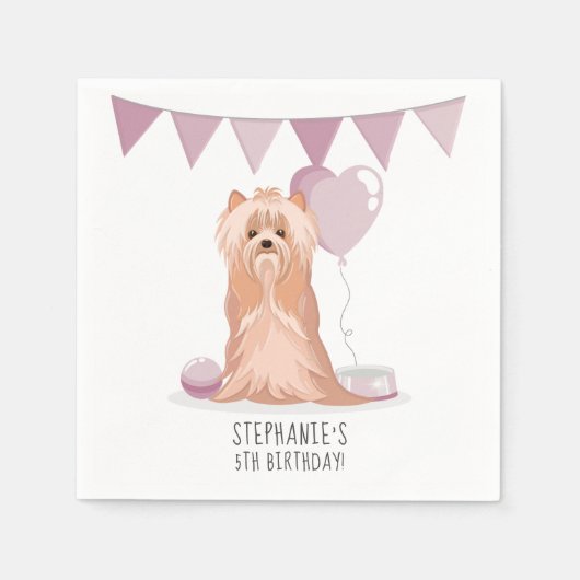 Serviette En Papier Curte Yorkshire Terrier Anniversaire (Devant)