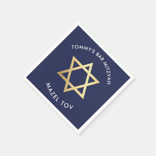 Serviette En Papier CUSTOM Bar Mitzvah mazel tov étoile marine + or (Coin)